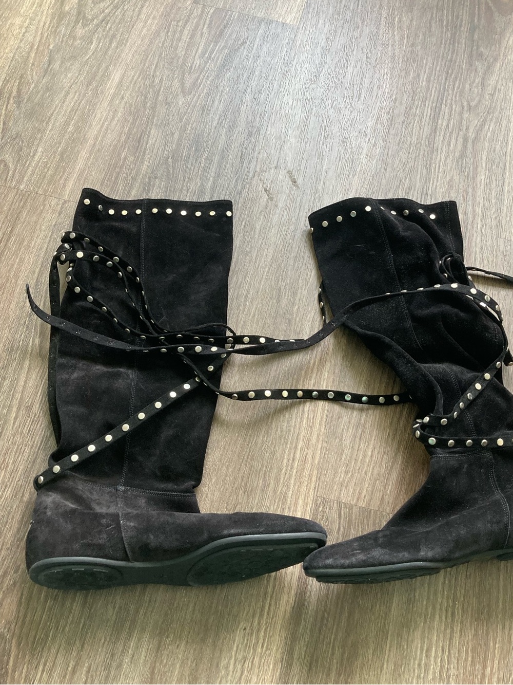 Jimmy Choo Black Suede Studded Tie Boots